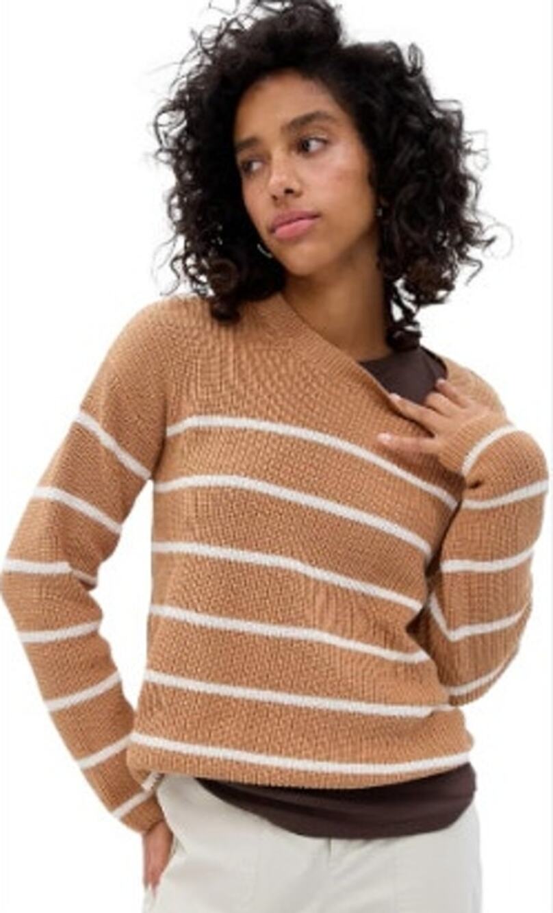 Gap NWT Tan & White Textured Stitch Striped Knit Pullover Sweater Size S